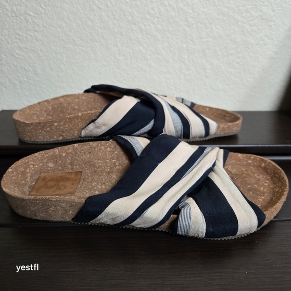 Figue Shoes - Figue criss cross cork fabric sandals blue ivory 6